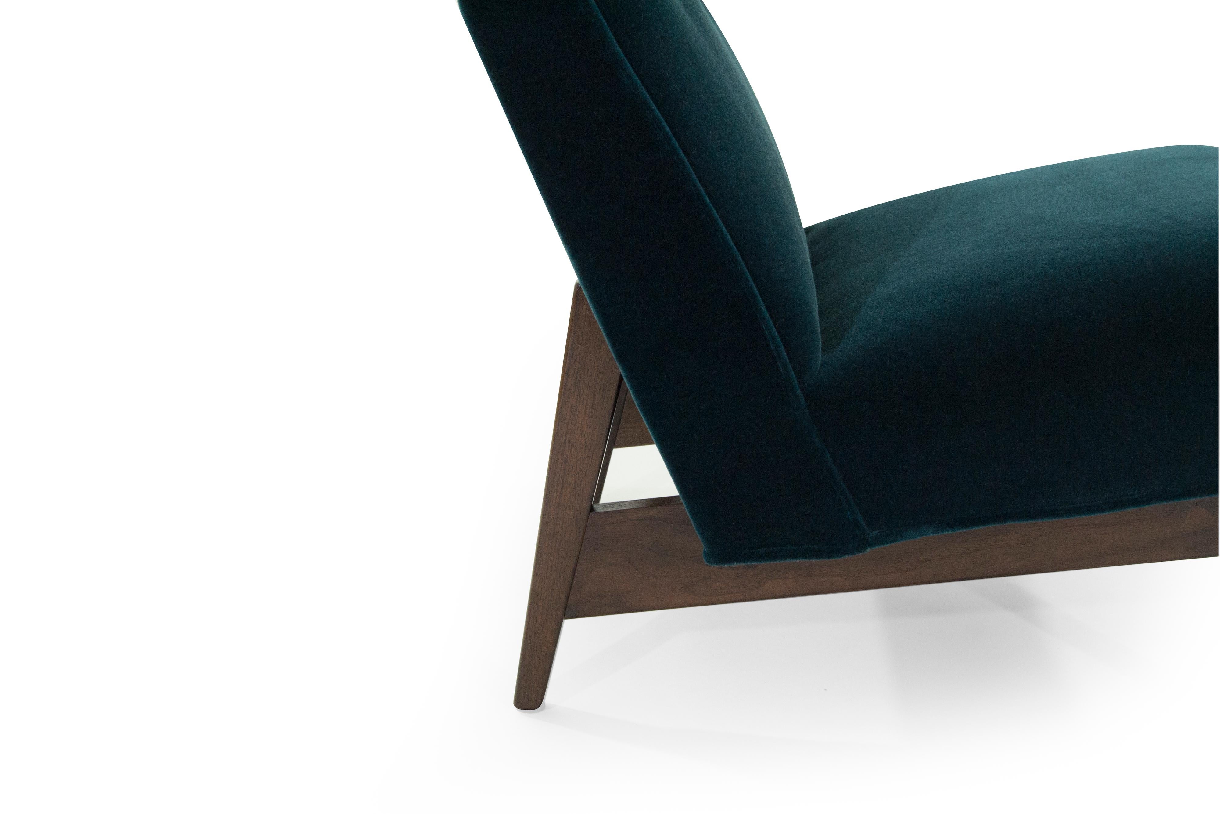 Classic Slipper Chairs by Jens Risom in Teal Mohair, circa 1950s 1