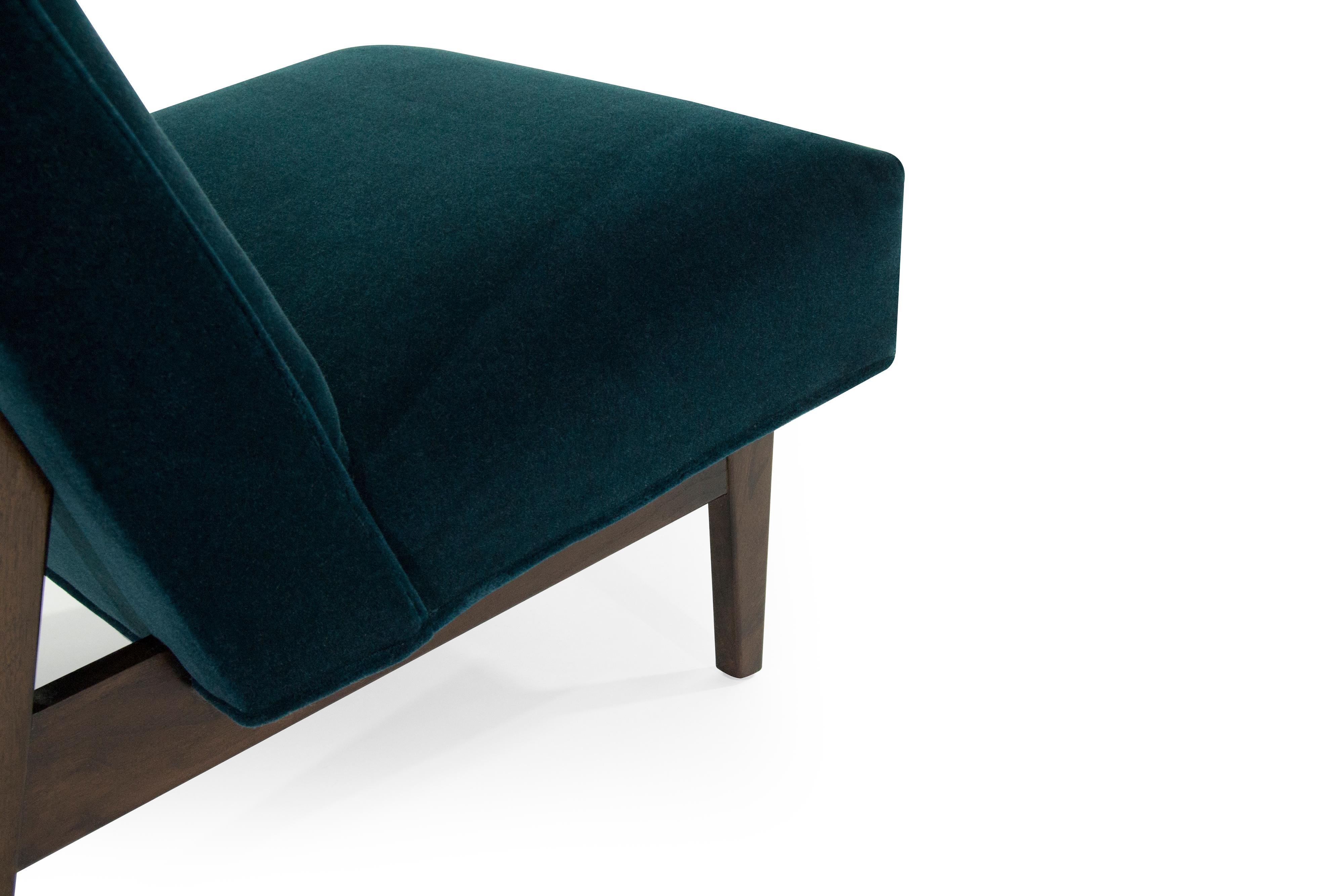 Classic Slipper Chairs by Jens Risom in Teal Mohair, circa 1950s 2