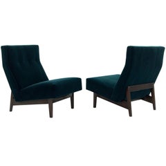 Chaises pantoufles classiques de Jens Risom en mohair sarcelle:: circa 1950s