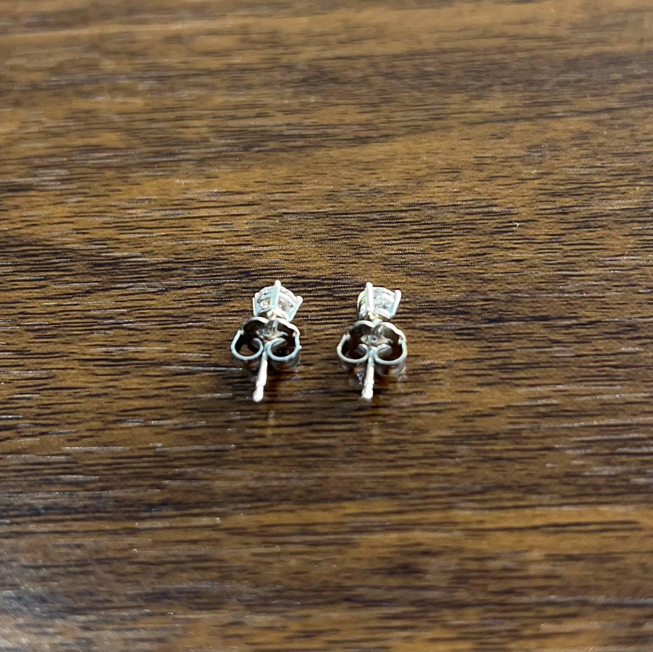 Classic Small Diamond Round Shape Brilliant Cut 14K White Gold Stud Earrings For Sale 6