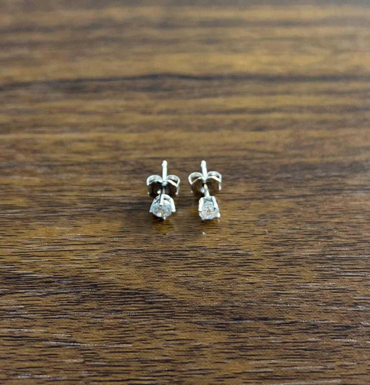 Classic Small Diamond Round Shape Brilliant Cut 14K White Gold Stud Earrings For Sale 2