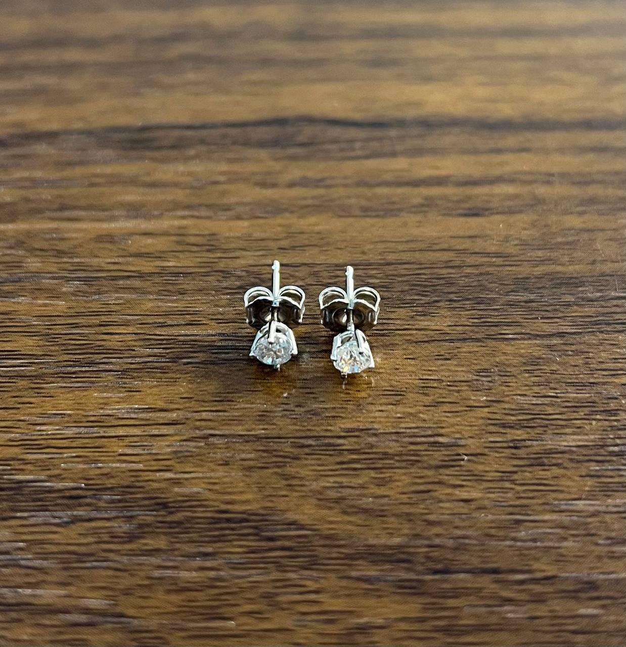Classic Small Diamond Round Shape Brilliant Cut 14K White Gold Stud Earrings For Sale 3