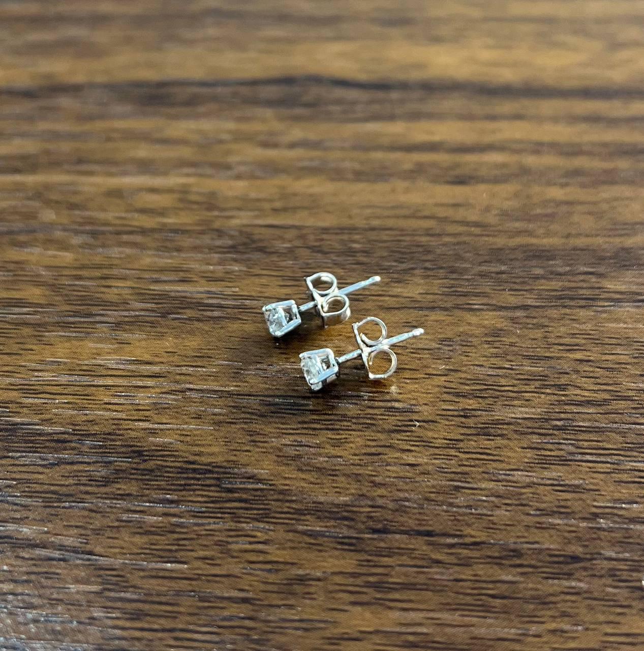 Classic Small Diamond Round Shape Brilliant Cut 14K White Gold Stud Earrings For Sale 5