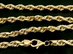Classic Solid 14k Yellow Gold 26" Rope Link Chain Necklace Large Lobster Clasp
