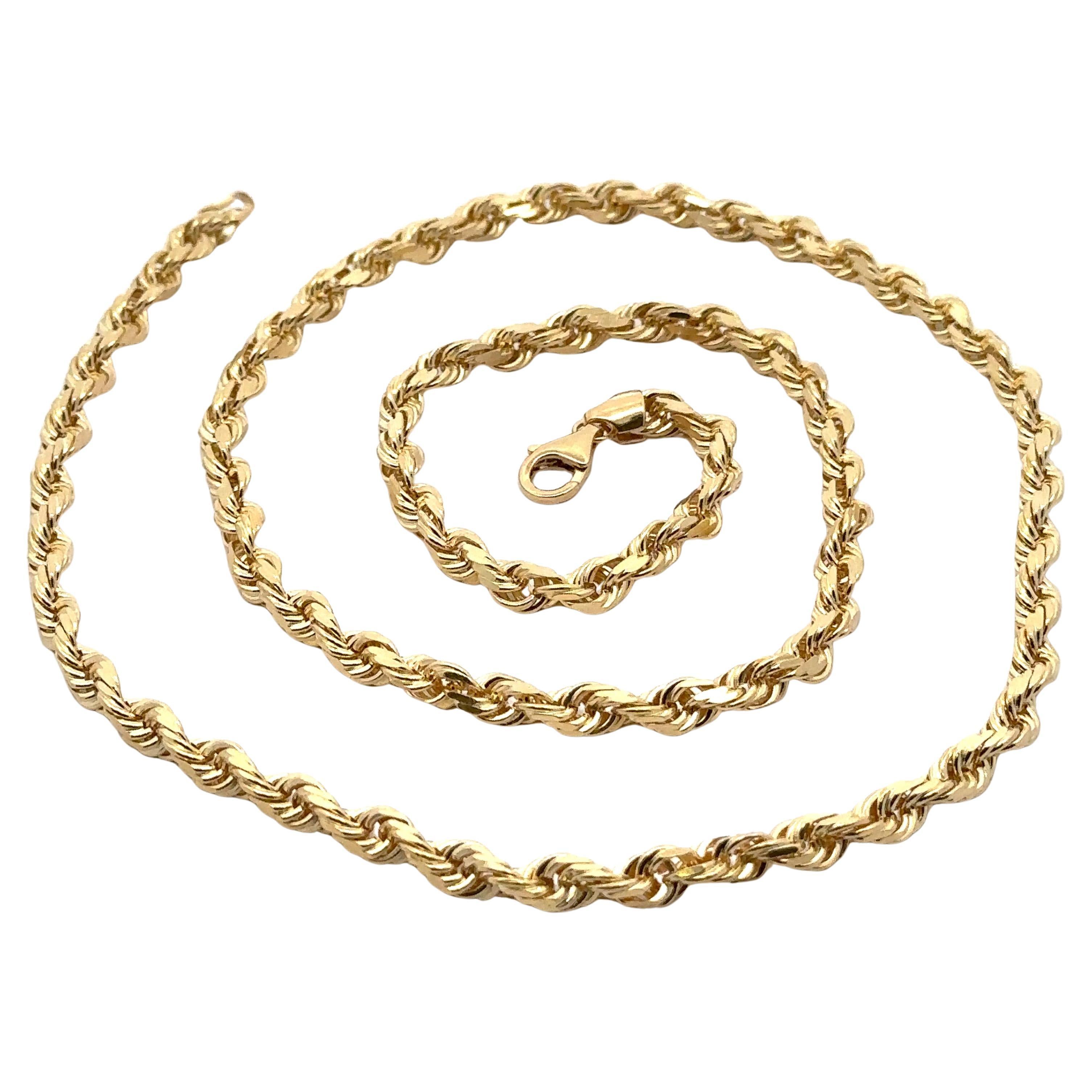 Classic Solid 14k Yellow Gold 26" Rope Link Chain Necklace Large Lobster Clasp