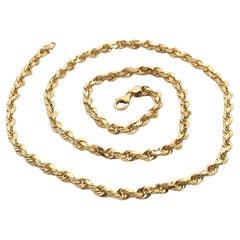 Classic Solid 14k Yellow Gold 26" Rope Link Chain Necklace Large Lobster Clasp