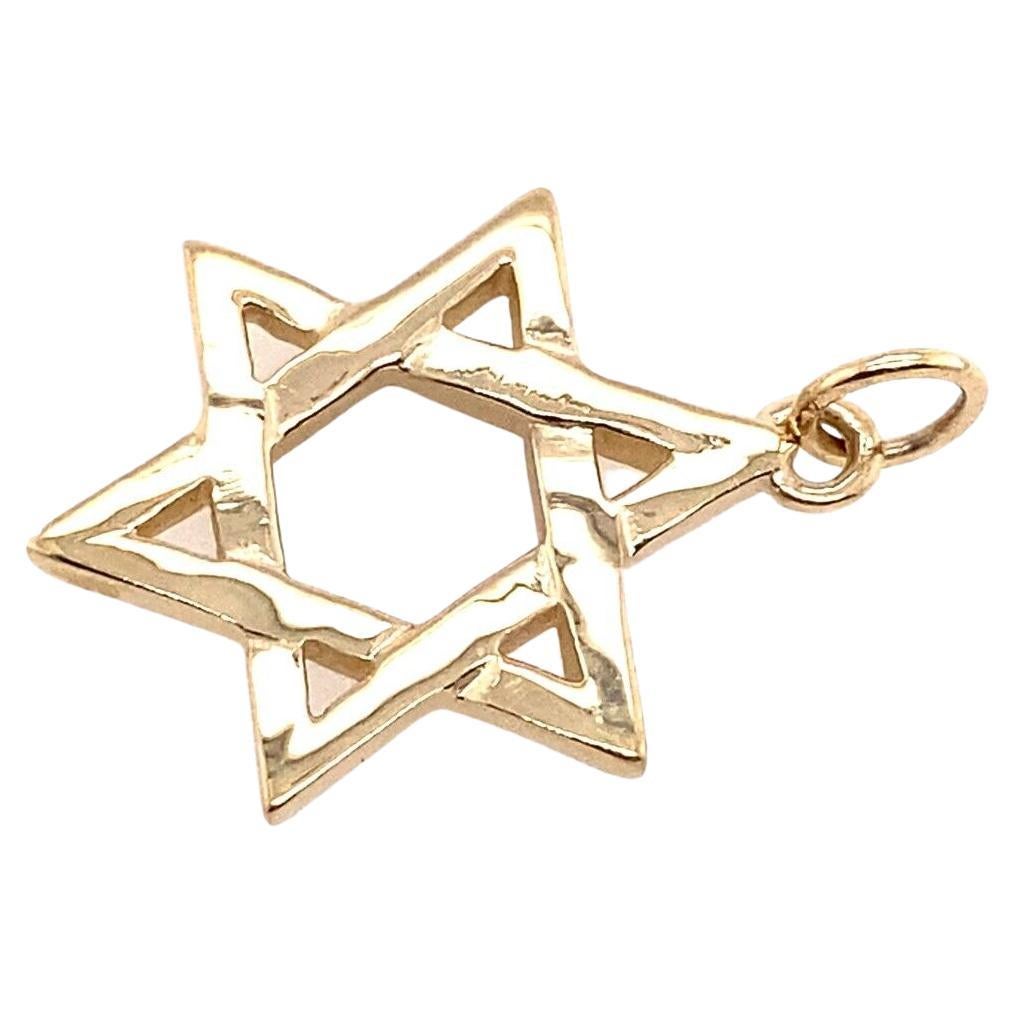 Classic Solid 9ct Yellow Gold Star of David Pendant For Sale