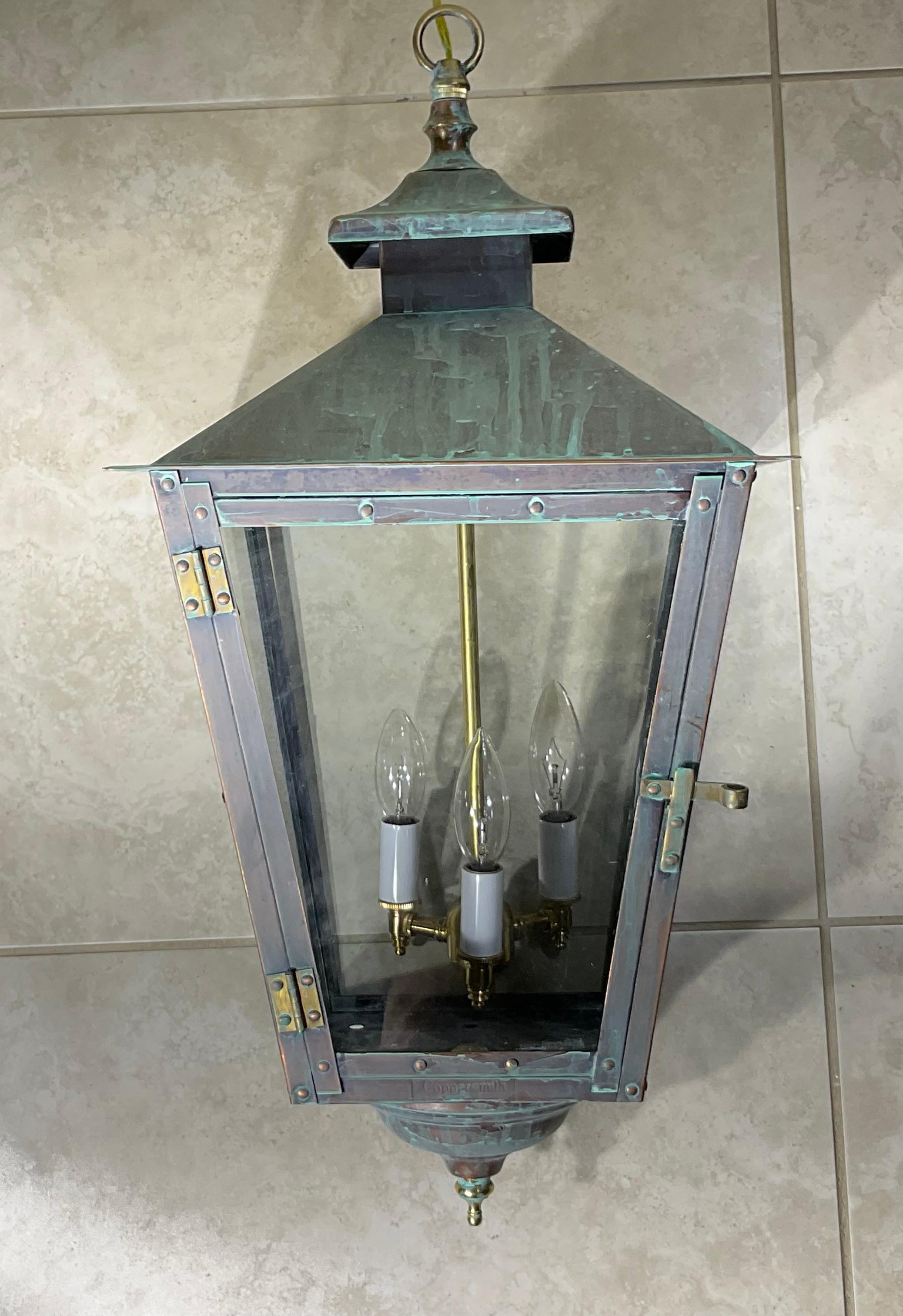Classic Solid Copper & Brass Hanging Pendant / Lantern Light For Sale 5