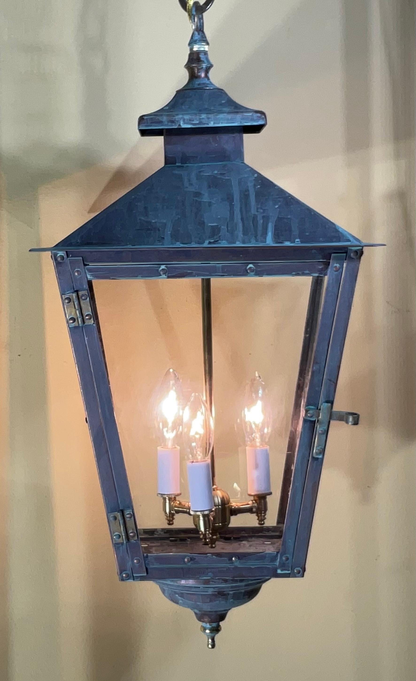 Hand-Crafted Classic Solid Copper & Brass Hanging Pendant / Lantern Light For Sale