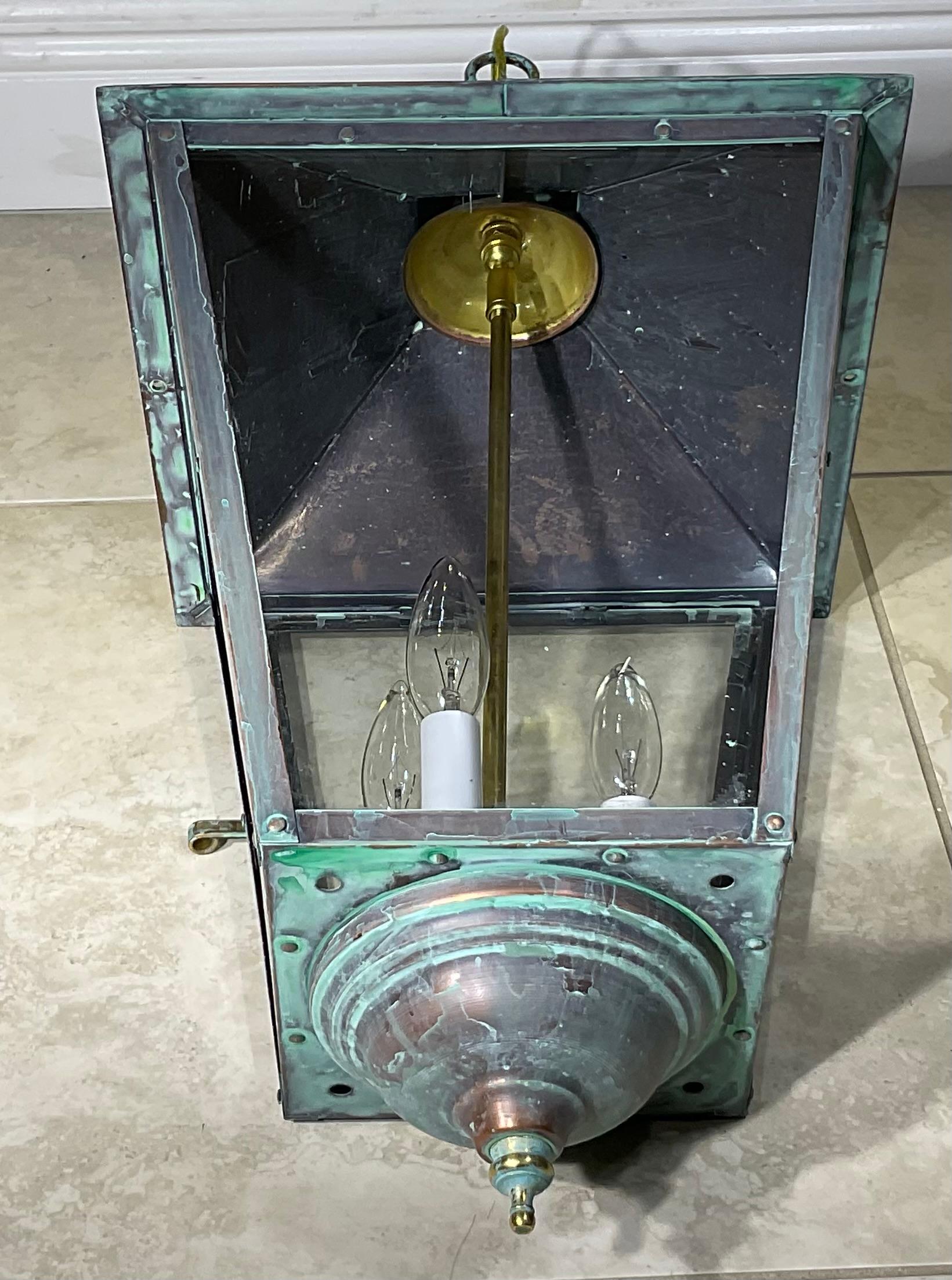 Classic Solid Copper & Brass Hanging Pendant / Lantern Light For Sale 3