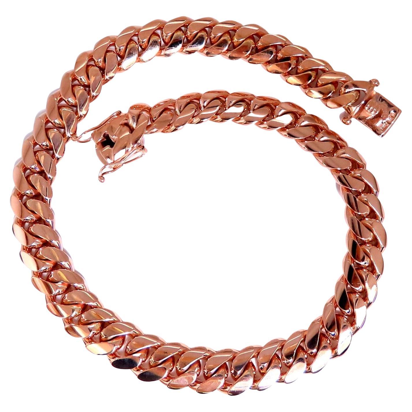 Classic Solid Cuban Link Necklace 14kt 276Grams Rose Gold For Sale