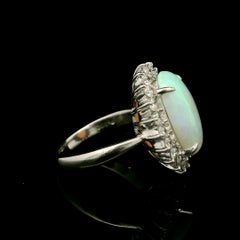 Classic Solid Platinum 3.90ctw Elongated Oval Opal w/ Diamond Halo Cocktail Ring
