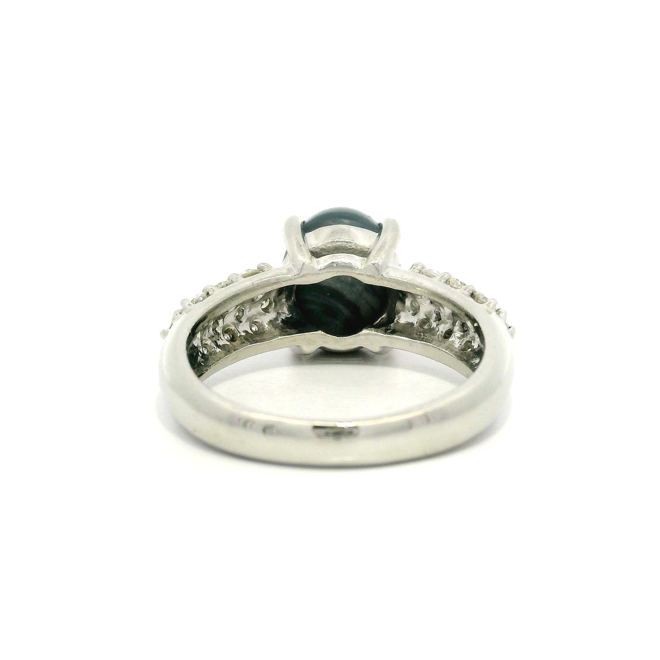 Classic Solid Platinum GIA 3.01ctw Oval Cabochon Black Opal & Pave Diamond Ring For Sale 2