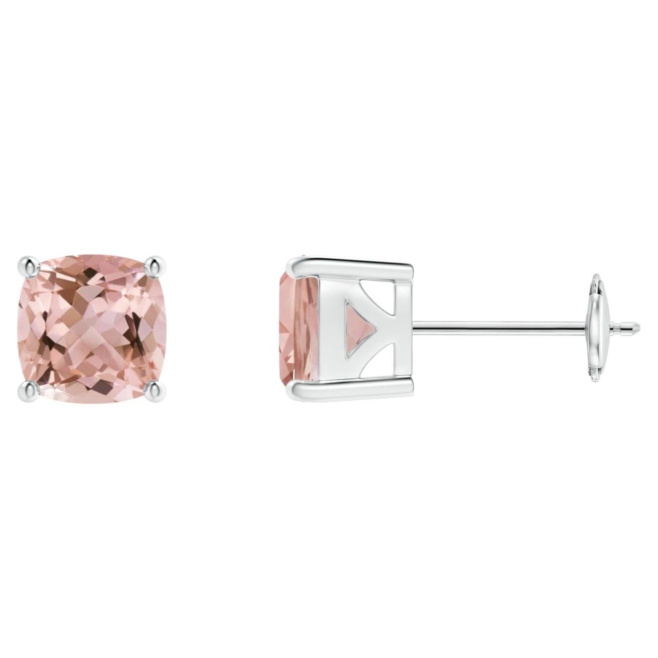 Orecchini a bottone con morganite da 1,5 ct con taglio a cuscino in stile Classic Solitaire, in oro massiccio 14K