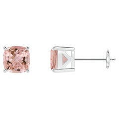 Classic Solitaire Cushion-Cut 1.5 ct Morganite Stud Earrings in 14K Solid Gold