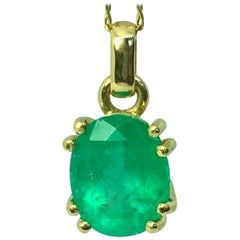 Classic Solitaire Oval Emerald Drop Pendant Necklace 18 Karat