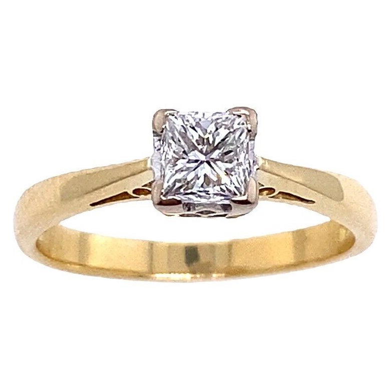Klassischer Solitärring im Prinzessinnenschliff aus 18 Karat Gelb- und Weißgold, 0,50 Karat