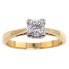 Klassischer Solitärring im Prinzessinnenschliff aus 18 Karat Gelb- und Weißgold, 0,50 Karat