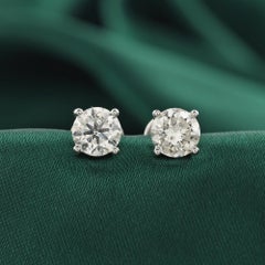 Classic Solitaire Studs Earrings 14K White Gold Round Cut Diamond Fine Jewelry
