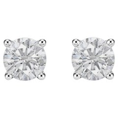 Classic Solitaire Studs Earrings 14K White Gold Round Cut Diamond Fine Jewelry