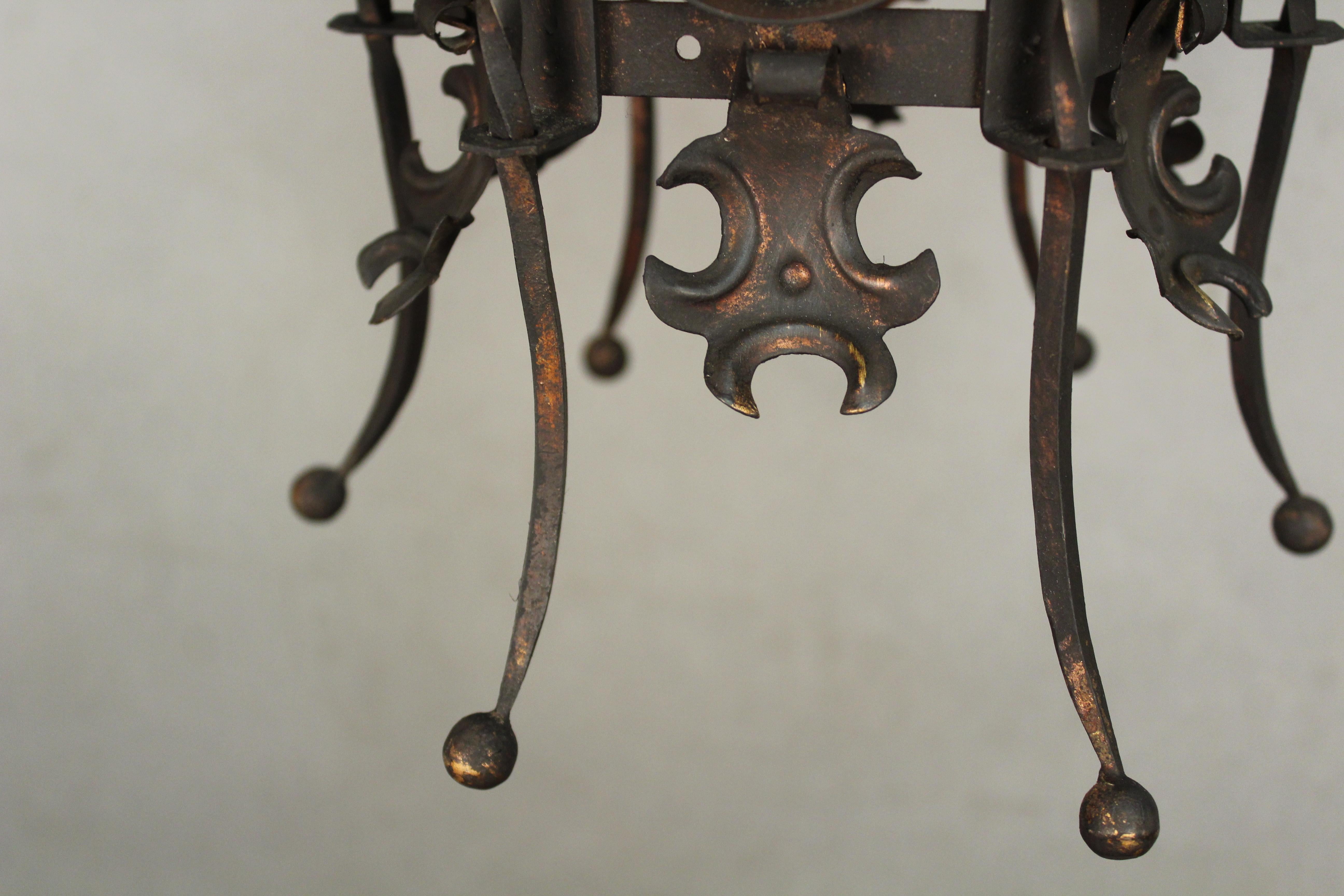 Classic Spanish Revival Iron 1920s Pendant Chandelier 2