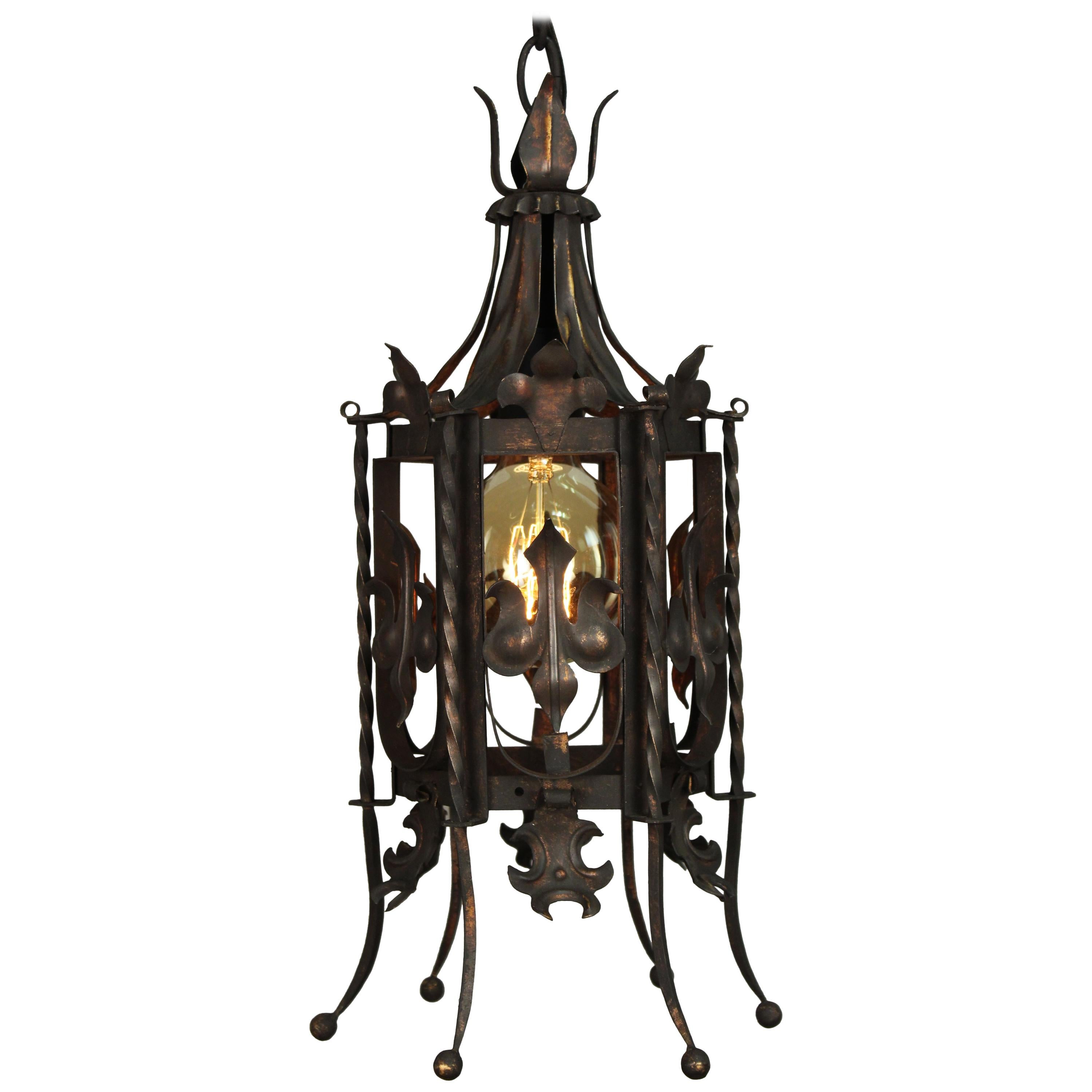 Classic Spanish Revival Iron 1920s Pendant Chandelier