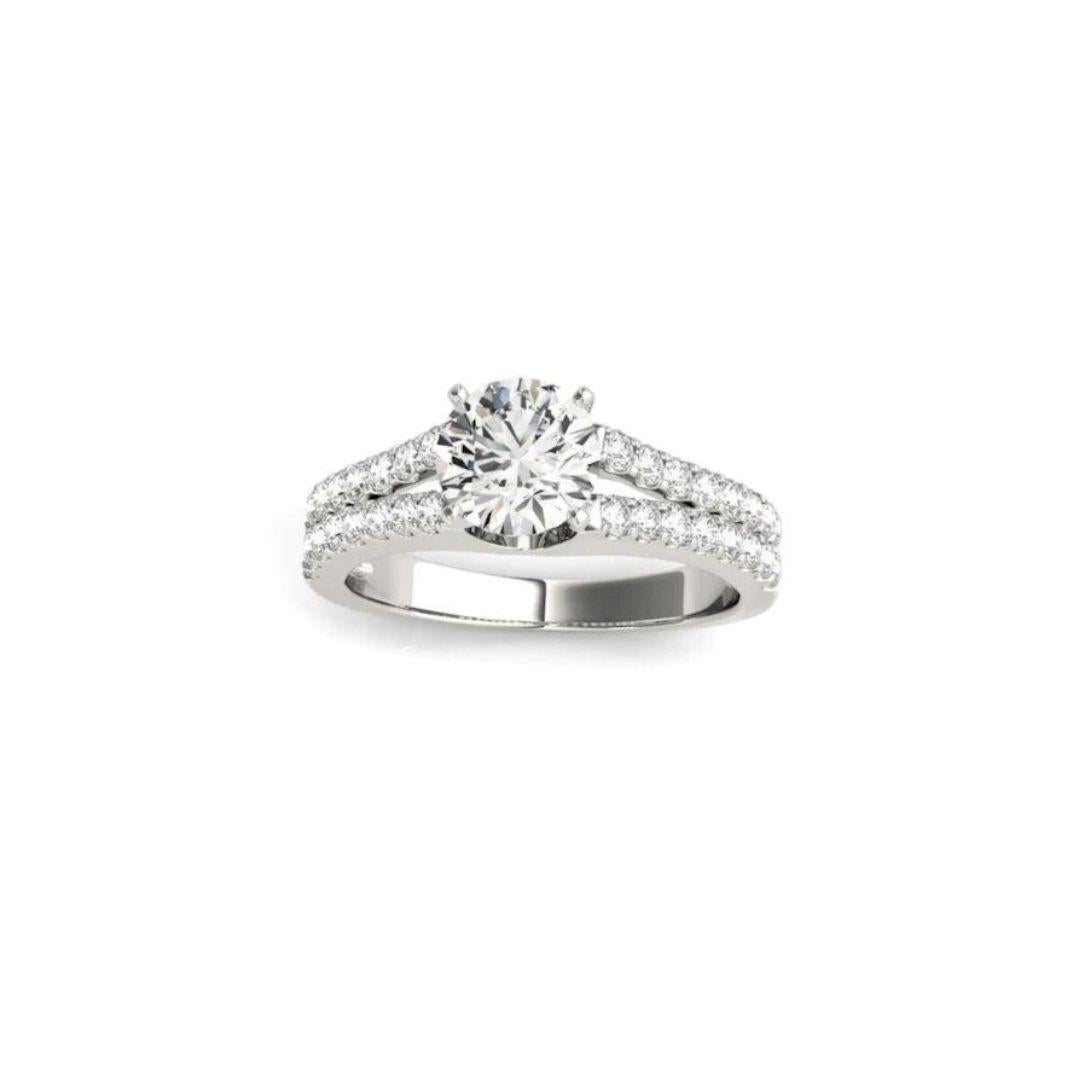 Round Cut Classic Split Shank Diamond Engagement Ring in White Gold For Sale