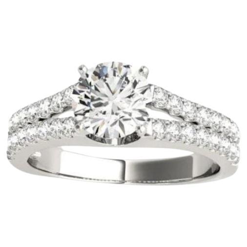 Classic Split Shank Diamond Engagement Ring in White Gold For Sale