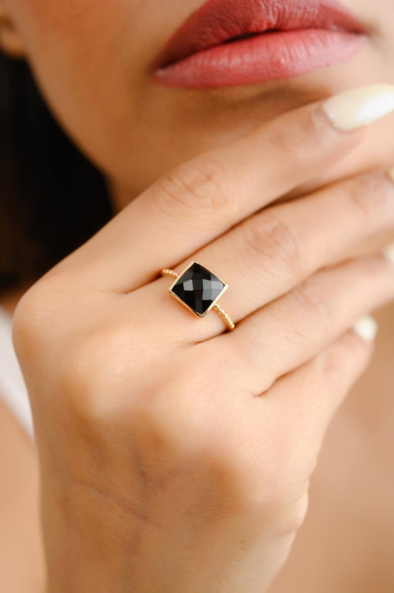 For Sale:  2.44 CTW Black Onyx Single Stone Ring in 14k Solid Yellow Gold 5
