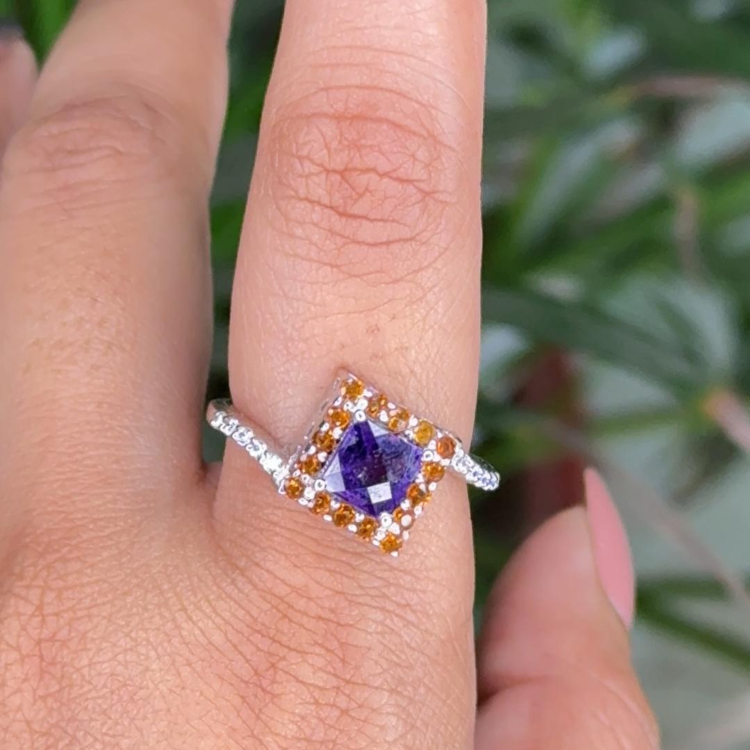 For Sale:  Classic Square Cut Amethyst and Citrine Stone Ring for Women in Sterling Silver 2