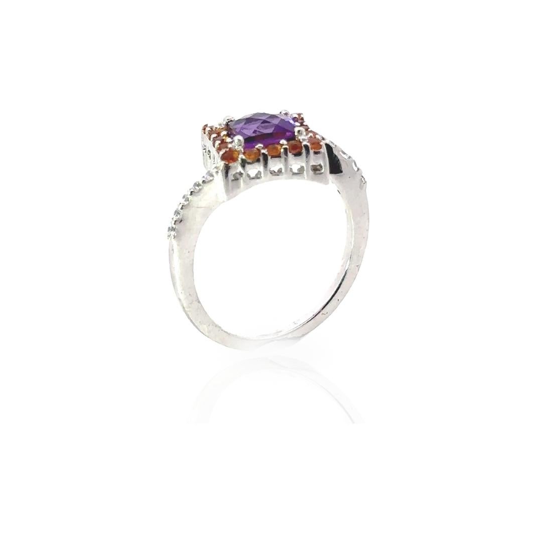 For Sale:  Classic Square Cut Amethyst and Citrine Stone Ring for Women in Sterling Silver 3