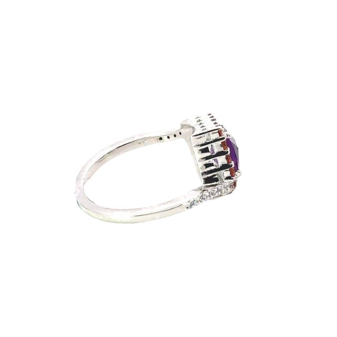 For Sale:  Classic Square Cut Amethyst and Citrine Stone Ring for Women in Sterling Silver 5