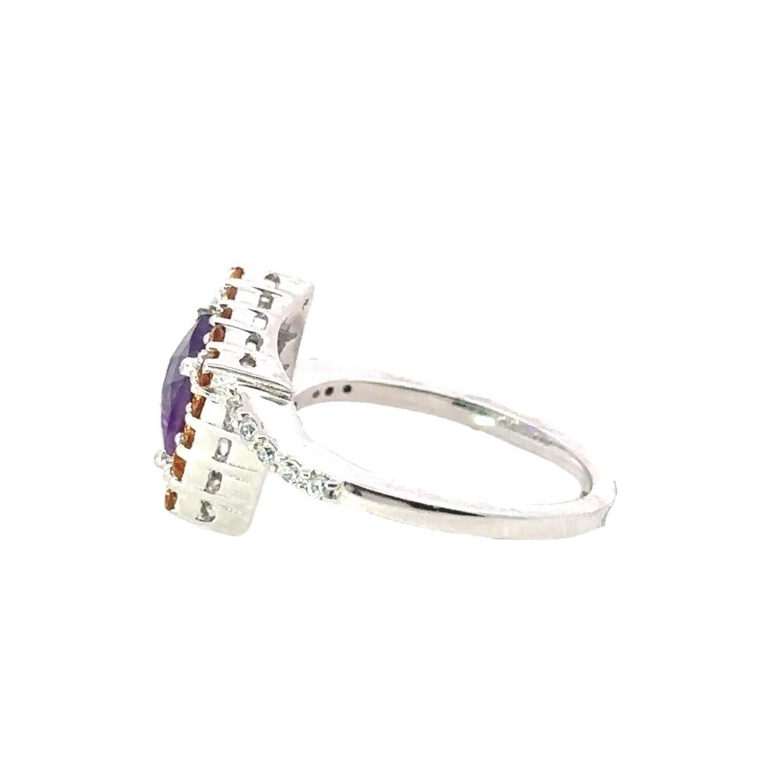 For Sale:  Classic Square Cut Amethyst and Citrine Stone Ring for Women in Sterling Silver 6