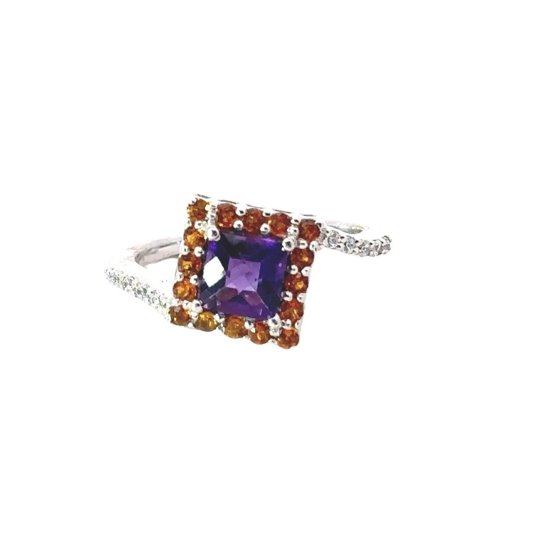 For Sale:  Classic Square Cut Amethyst and Citrine Stone Ring for Women in Sterling Silver 8