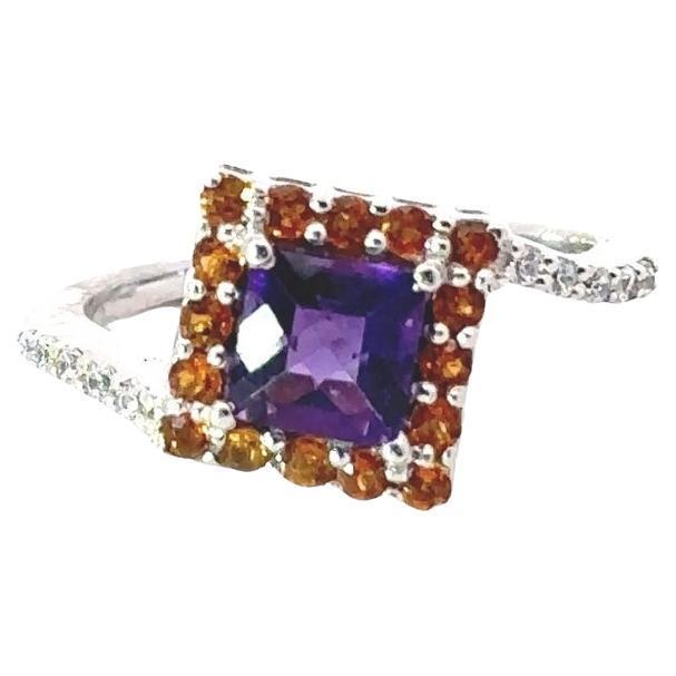 For Sale:  Classic Square Cut Amethyst and Citrine Stone Ring for Women in Sterling Silver
