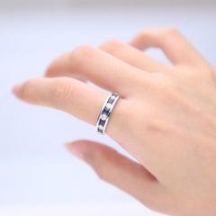 Classic Square-Cut Blue Sapphire and Round Cut White Diamond 14K White Gold Ring