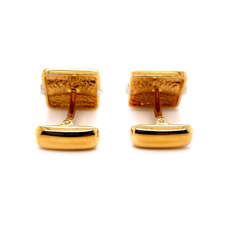 Artisan Classic Square Cut Diamond Cufflinks by Dilys’ in 18 Karat Yellow Gold For Sale