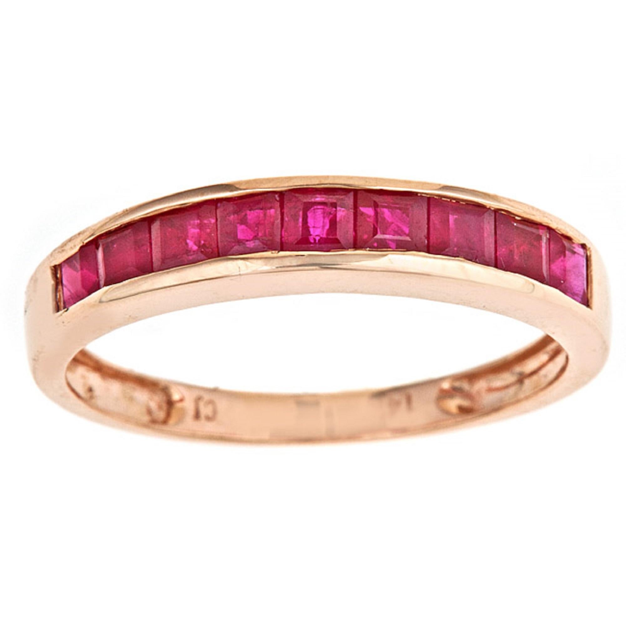 Klassischer quadratischer Rubin-Ring aus 10 Karat Roségold (Carréeschliff)