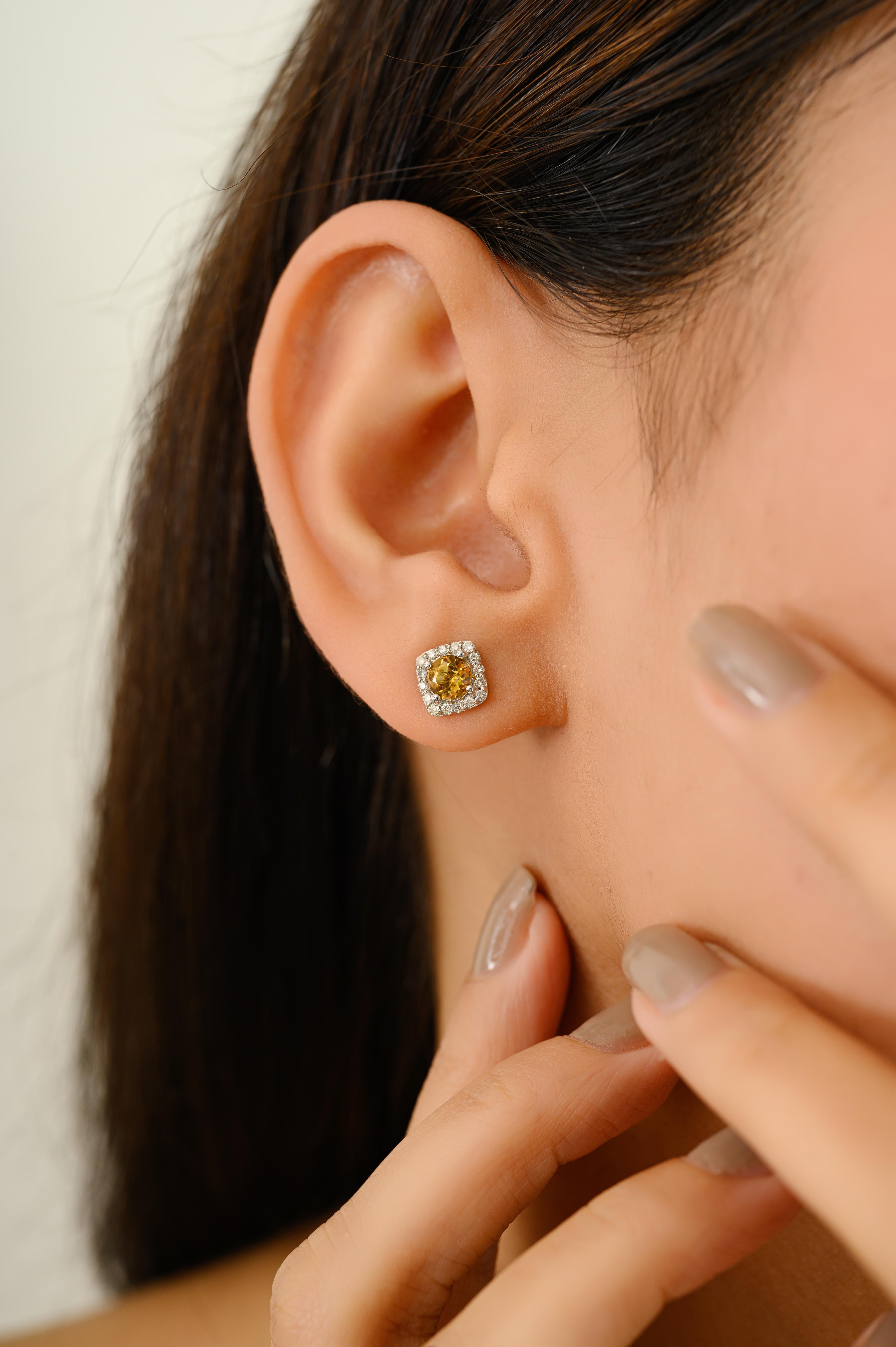 De las mujeres Pendientes clásicos cuadrados de citrino natural y diamante en oro blanco de 14k en venta