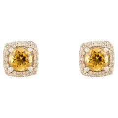 Pendientes clásicos cuadrados de citrino natural y diamante en oro blanco de 14k