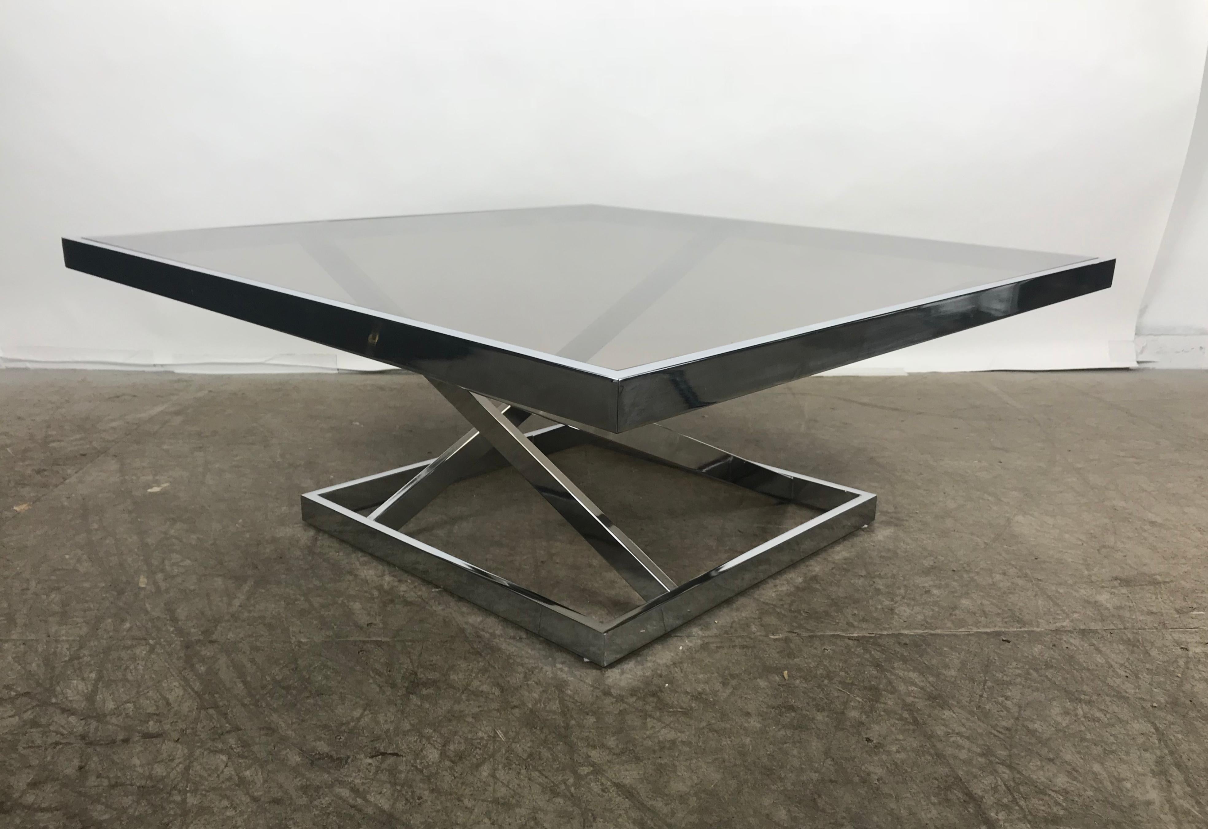 Classic Stacked Chrome and Glass Cocktail Table by Design Institute of America In Excellent Condition For Sale In Buffalo, NY
