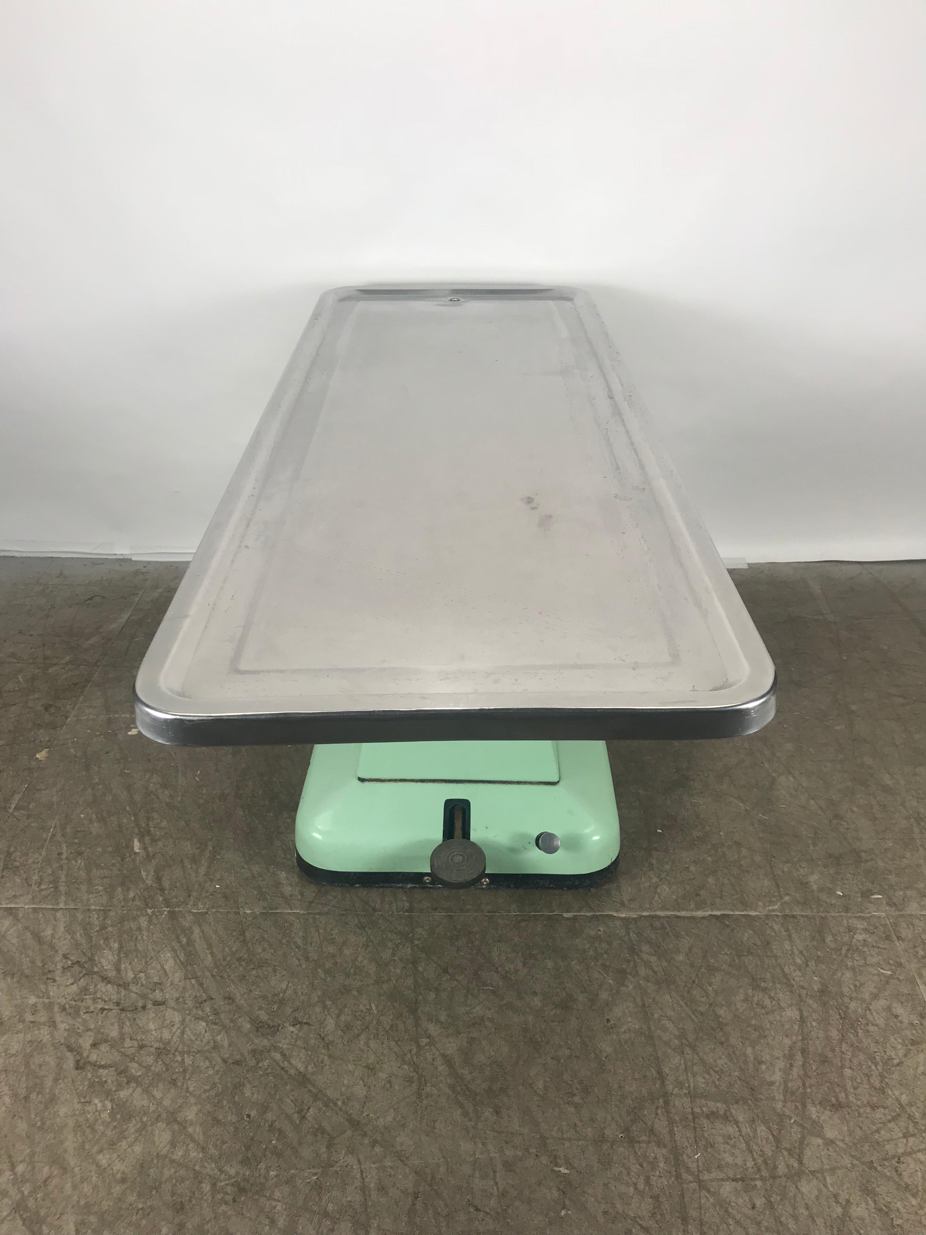 20th Century Classic Stainless and Enameled Steel Industrial Hydrualic Base Lift Table