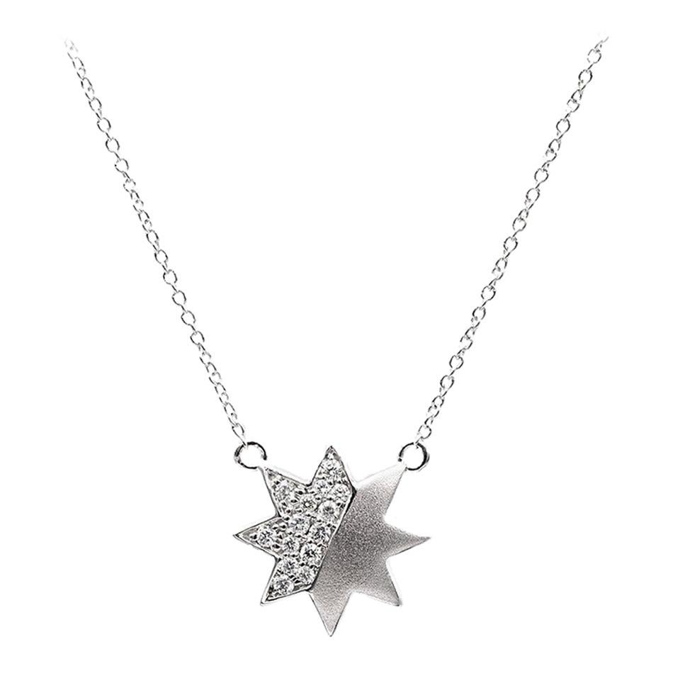 Classic Star Diamond White Gold Stud Necklace For Sale