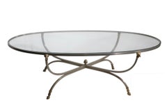 Classic Steel and Brass Rams Head Oval Coffee Table att. to Maison Jansen