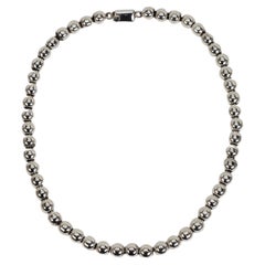 Classic Sterling Silver Beaded Necklace W Box Clasp