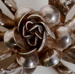 Classic Sterling Silver Brooch Ribbon and Flower Design, circa 1942, Signed Hobé