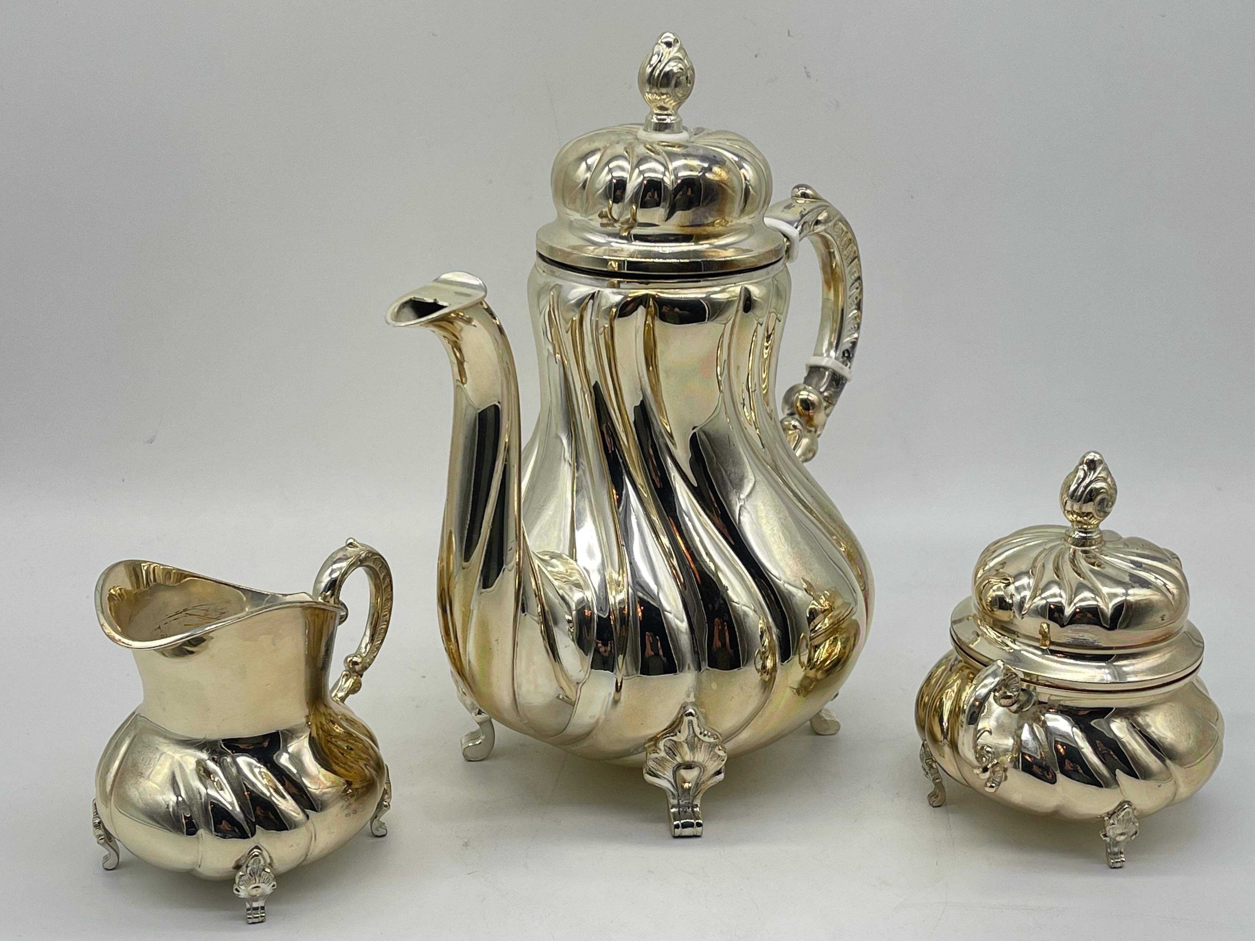 Classic Sterling Silver Coffee Centerpiece 925er Germany 3 pieces handmade  In Good Condition For Sale In Berlin, DE