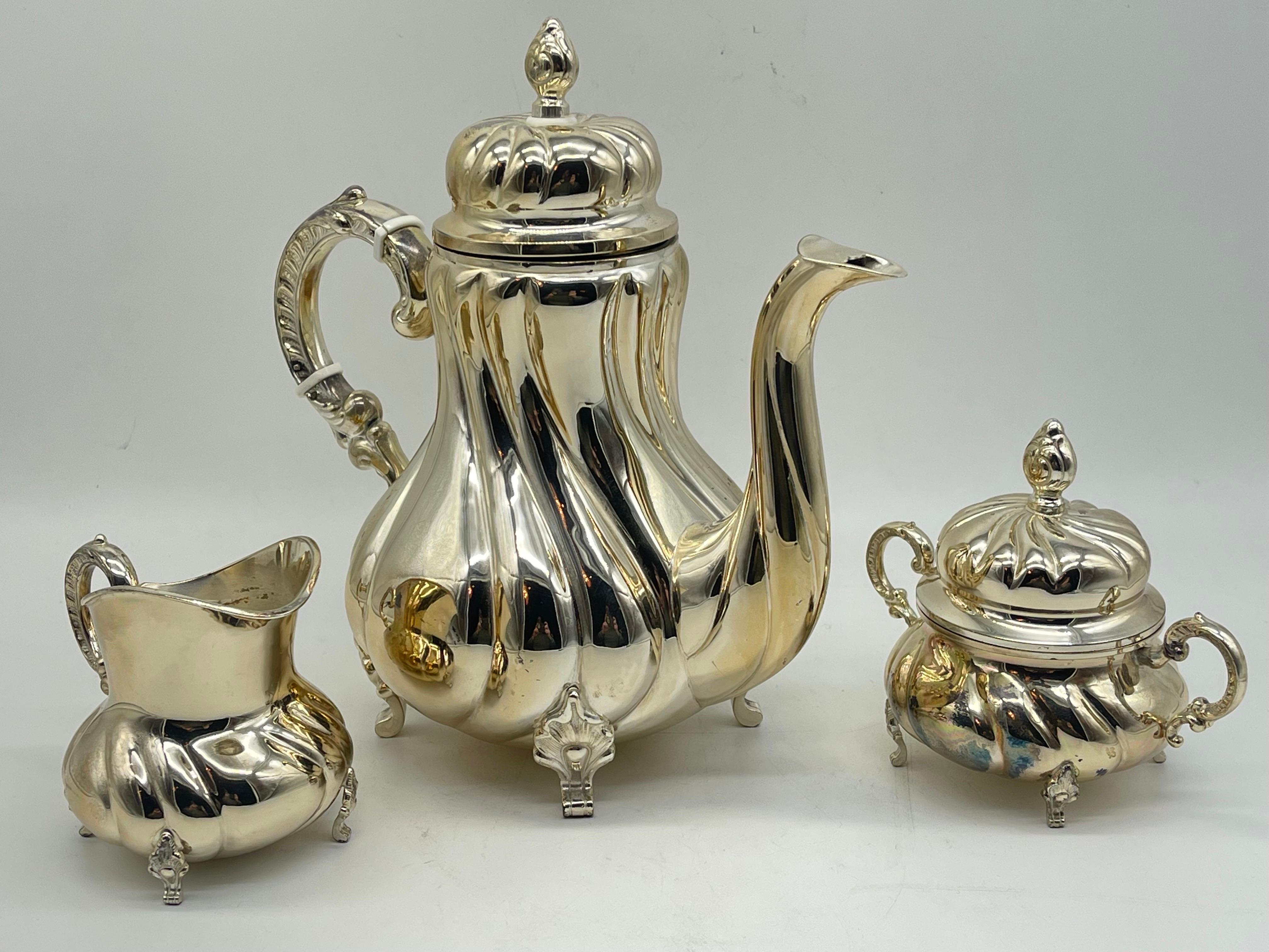 19th Century Classic Sterling Silver Coffee Centerpiece 925er Germany 3 pieces handmade  For Sale