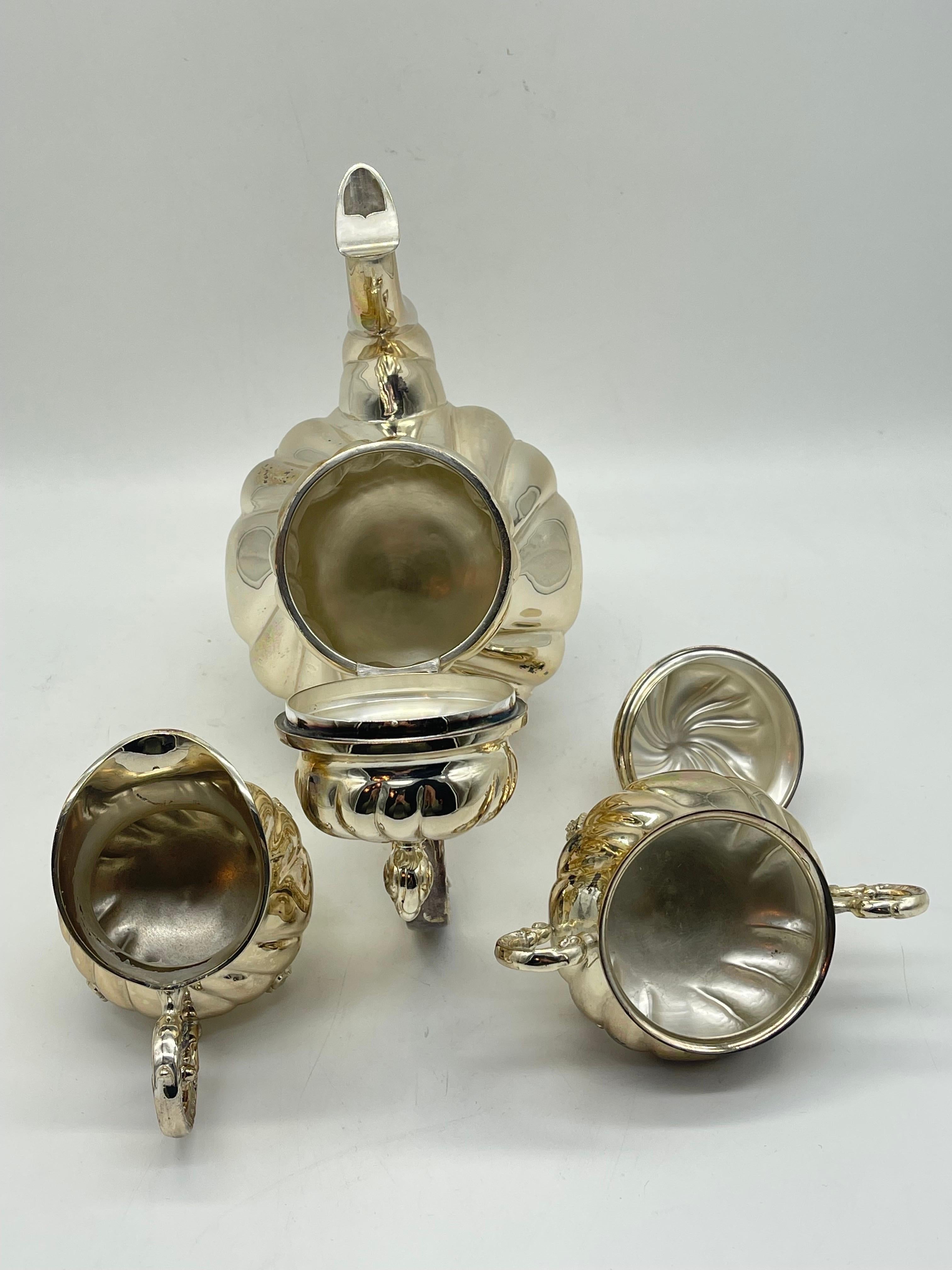 Classic Sterling Silver Coffee Centerpiece 925er Germany 3 pieces handmade  For Sale 2