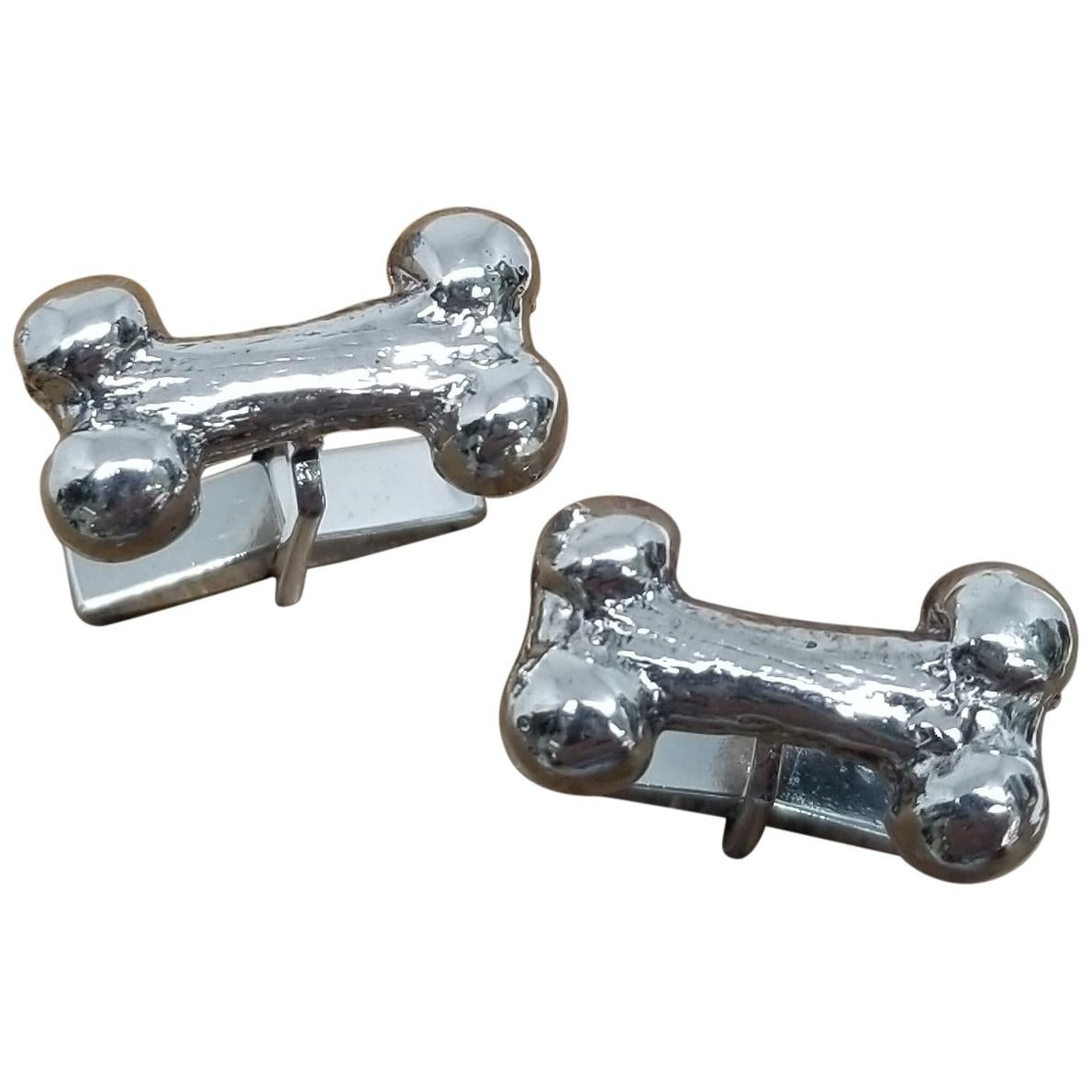Classic Sterling Silver Pair Solid "Dog Bone" of Cuff Links For Sale
